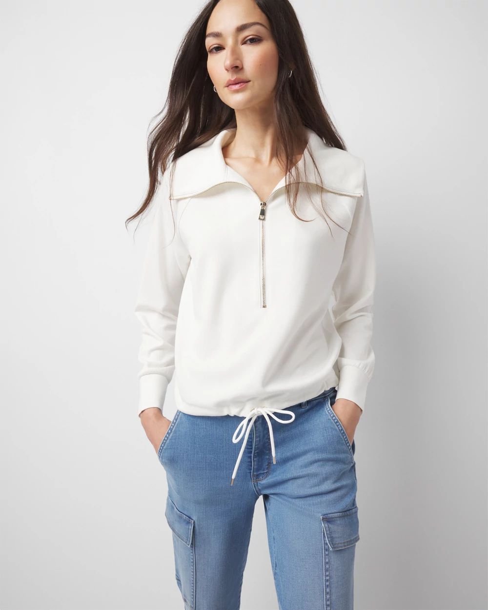 Petite Mock Neck Half-Zip Pullover | White House Black Market